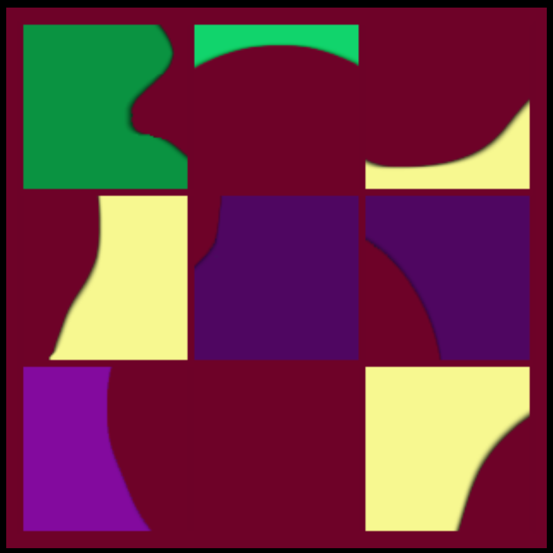 Three-by-three sliding squares puzzle
